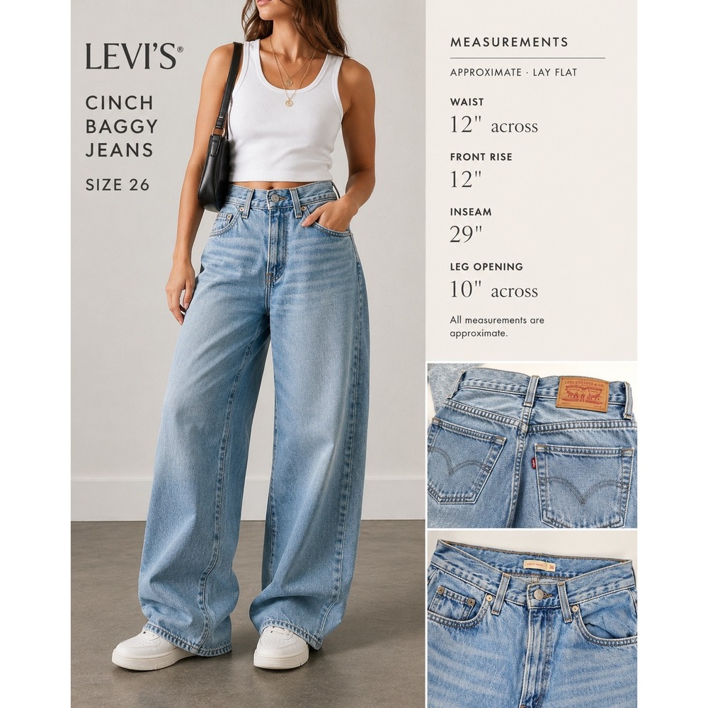 Levis Cinch Baggy Jeans Light Wash High Rise Wide Leg Denim Size 26